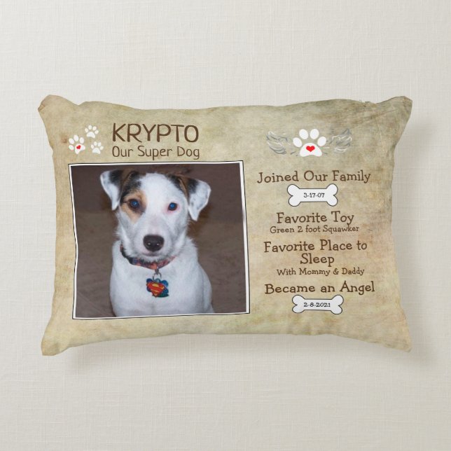 Add Photo Personalized Dog Memorial Pet Loss Accent Pillow (Front)