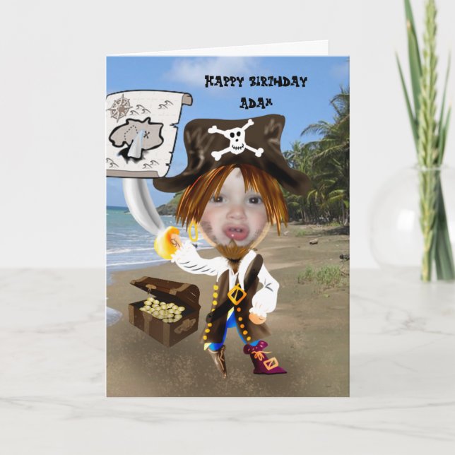 Add Photo - personalized pirate caricature Card (Front)