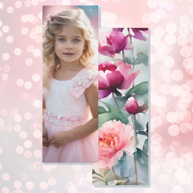 Add Photo Pretty In Pink Double Sided Floral Bookmarks (Creator Uploaded)