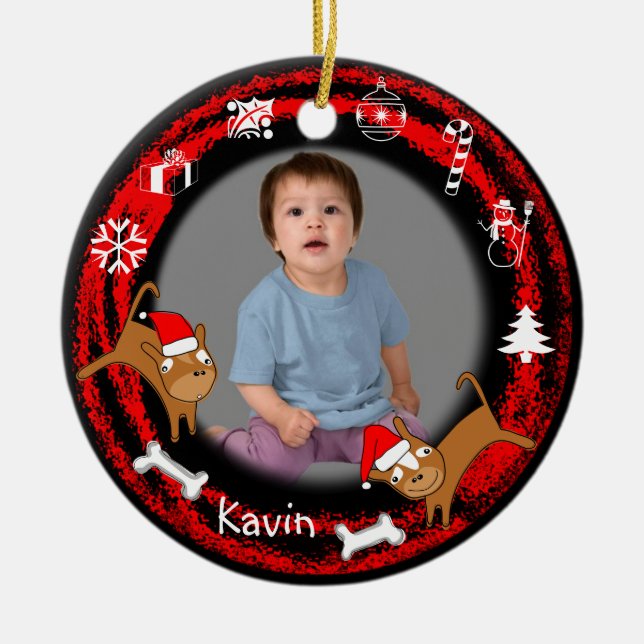 Add Photo Puppy Red Ornament (Front)