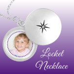 Add photo purple and white personalized locket necklace<br><div class="desc">Personalized locket necklace gift.
Replace the photo with your own.
Purple and white.</div>