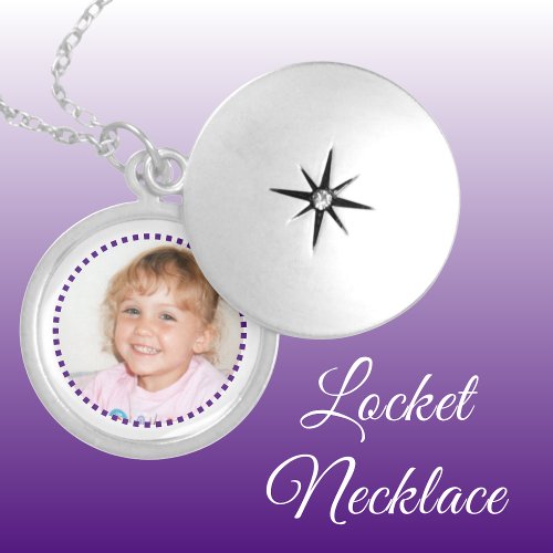Add photo purple and white personalized locket necklace