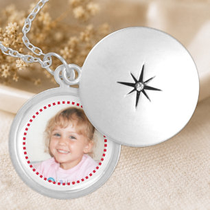 Add photo red and white personalized locket necklace