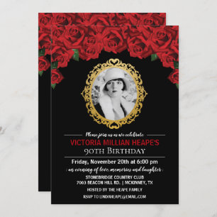 ADD PHOTO - Roses Milestone Birthday Invitation