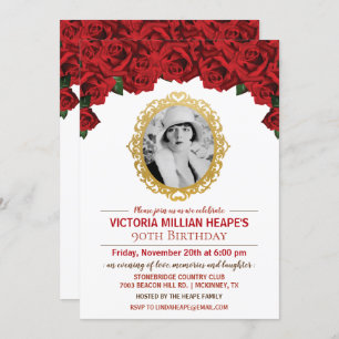 ADD PHOTO - Roses Milestone Birthday Invitation