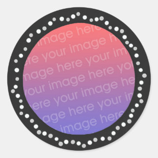Add photo stickers, gray dots black circle frame classic round sticker