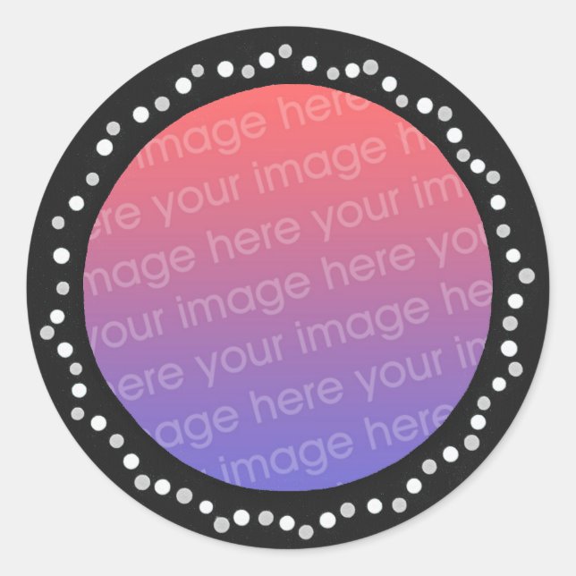 Add photo stickers, gray dots black circle frame classic round sticker (Front)