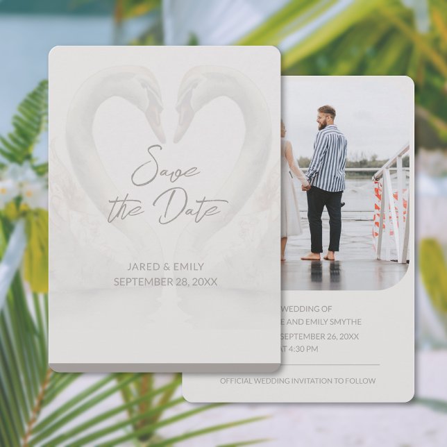 Add Photo Swan Wedding Save the Date Cards (Add Photo Swan Wedding Save the Date Card (front and back))