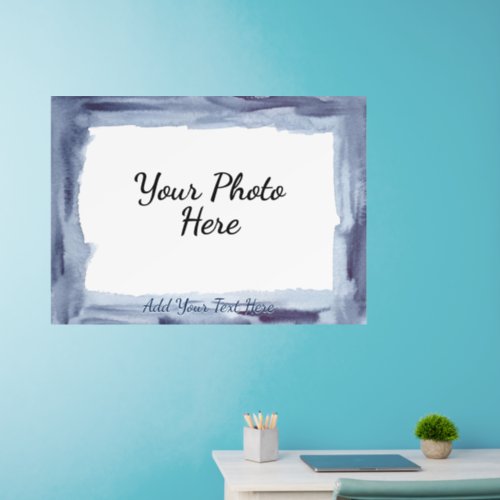 Add Photo Text Blue Watercolor Photo Frame 28x40 Wall Decal