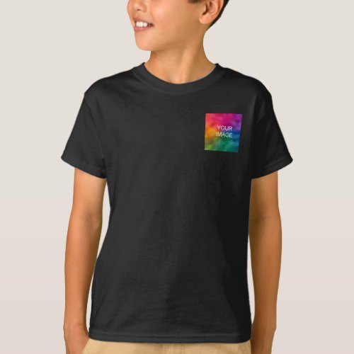 Add Photo Text Double Sided Kids Boys Basic Black T_Shirt