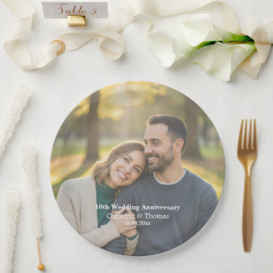 Add Photo Text Overlay 10th Wedding Anniversary  Paper Plates