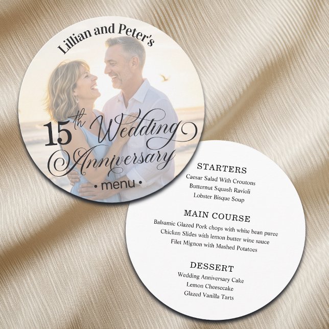 Add Photo Text Overlay 15th Wedding Anniversary  Menu (Creator Uploaded)