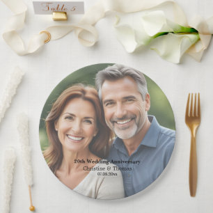 Add Photo Text Overlay 20th Wedding Anniversary  Paper Plates