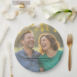 Add Photo Text Overlay 25th Wedding Anniversary Paper Plates