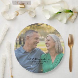 Add Photo Text Overlay 40th Wedding Anniversary Paper Plates