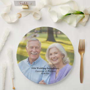 Add Photo Text Overlay 50th Wedding Anniversary  Paper Plates