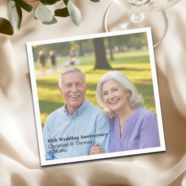 Add Photo Text Overlay 65th Wedding Anniversary  Napkins (Creator Uploaded)