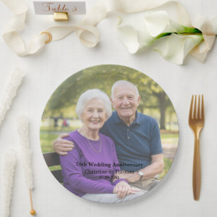 Add Photo Text Overlay 70th Wedding Anniversary Paper Plates