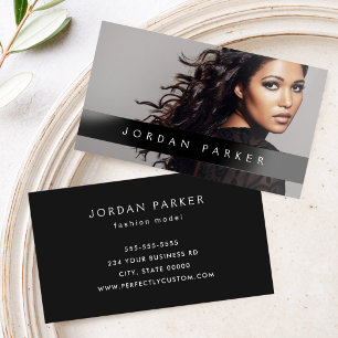 Add photo trendy fashion model black raised spot UV business card