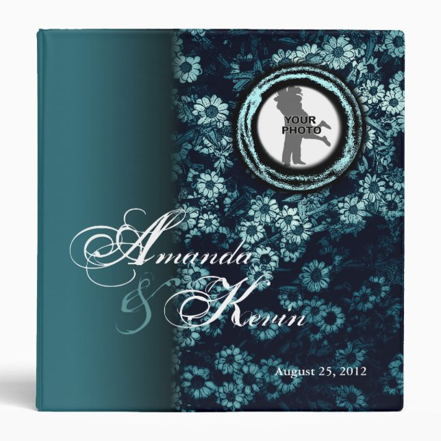 Add Photo Wedding Binder Teal Floral (Front)