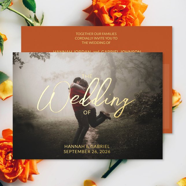Add Photo Wedding Terracotta Foil Invitation (The front and back of the Add Photo Terracotta Wedding Foil Invitation)