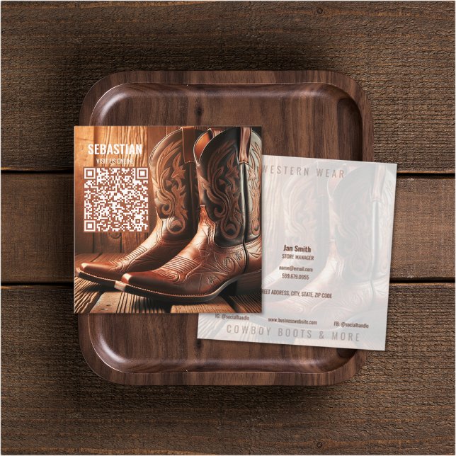 Add Photo Western Wear QR Code Business Cards (Add Photo Western Wear QR Code Business Cards (front and back))