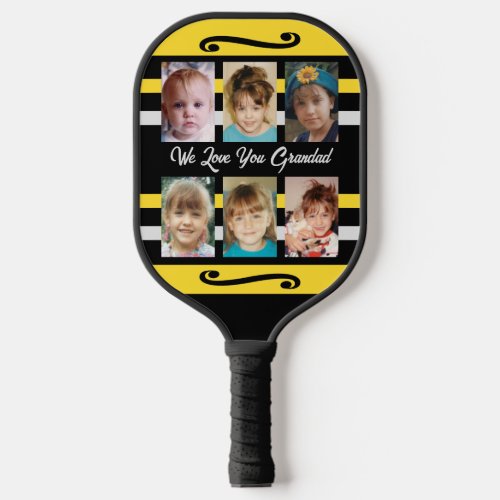 Add photos and a name love you black yellow pickleball paddle