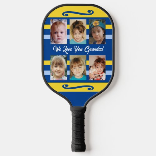Add photos and a name love you blue yellow pickleball paddle