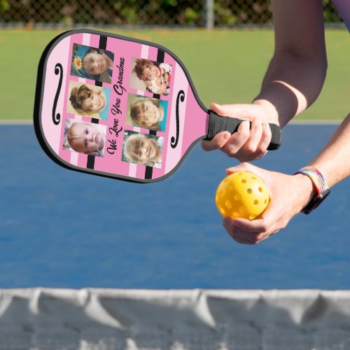 Add photos and a name love you pink black pickleball paddle