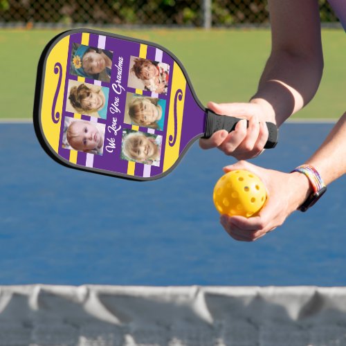 Add photos and a name love you purple yellow pickleball paddle