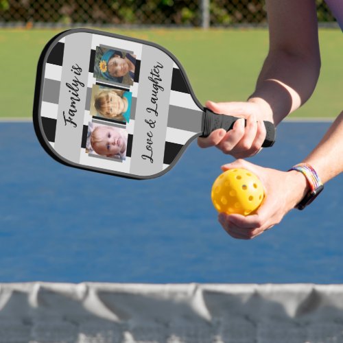 Add photos and a name stripes black grey pickleball paddle