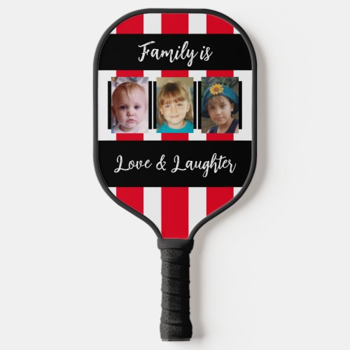 Add photos and a name stripes red black pickleball paddle