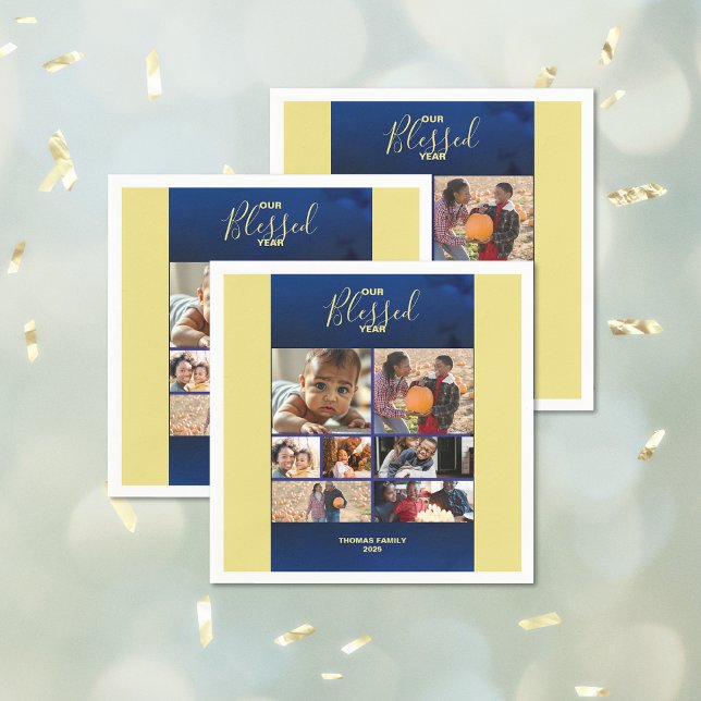 Add Photos Blessed Year Family Photo Collage Napkins (Add Photos Blessed Year Family Photo Collage Napkins)