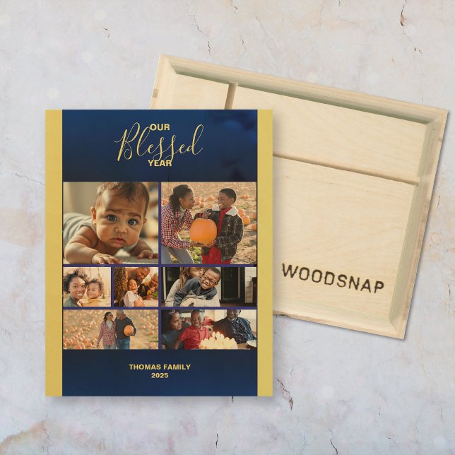 Add Photos Blessed Year Family Photo Collage Wood Wall Art (Add Photos Blessed Year Family Photo Collage Wood Wall Art)