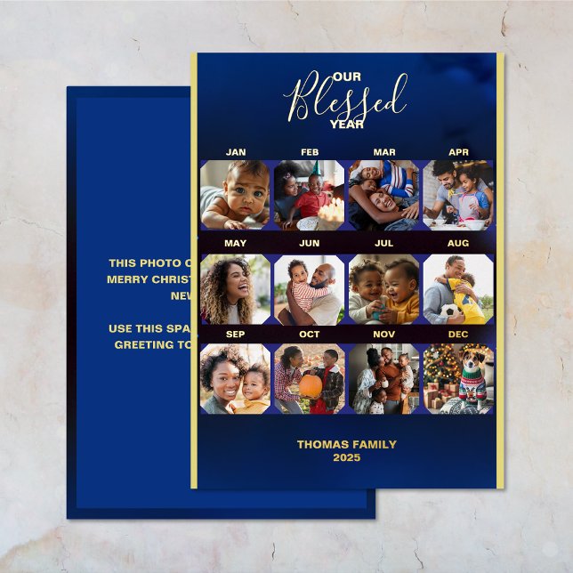 Add Photos Blessed Year Foil Holiday Card (Add Photos Blessed Year Foil Holiday Card (front and back).)