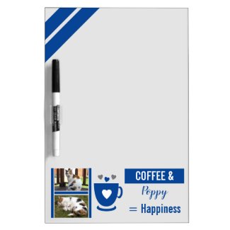 Add photos cat pet coffee lover deep blue grey dry erase board