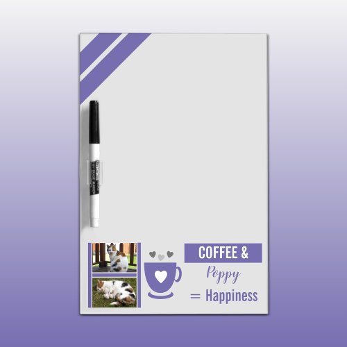 Add photos cat pet coffee lover purple grey dry erase board