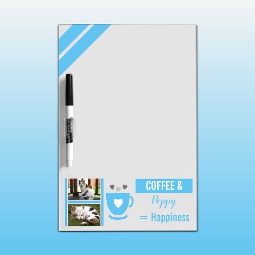 Add photos cat pet coffee lover sky blue grey dry erase board