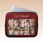 Add photos collage so adorable burgundy white laptop sleeve<br><div class="desc">Laptop sleeve gift idea.
So adorable.
Replace the 10 photos with your own.
Burgundy and white.</div>