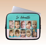 Add photos collage so adorable mint pink laptop sleeve<br><div class="desc">Laptop sleeve gift idea.
So adorable.
Replace the 10 photos with your own.
Mint green,  pink and black</div>