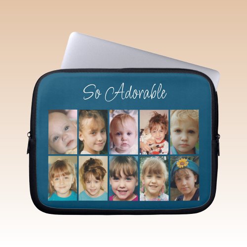 Add photos collage so adorable ocean blue white laptop sleeve