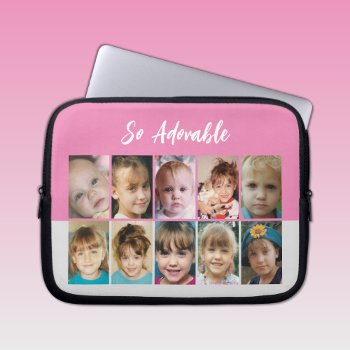 Add Photos Collage So Adorable Pink Grey Laptop Sleeve by LynnroseDesigns at Zazzle