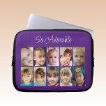 Add photos collage so adorable purple white laptop sleeve<br><div class="desc">Laptop sleeve gift idea.
So adorable.
Replace the 10 photos with your own.
Purple and white.</div>
