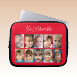 Add photos collage so adorable red white laptop sleeve<br><div class="desc">Laptop sleeve gift idea.
So adorable.
Replace the 10 photos with your own.
Red and white.</div>