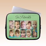 Add photos collage so adorable sage white laptop sleeve<br><div class="desc">Laptop sleeve gift idea.
So adorable.
Replace the 10 photos with your own.
Sage green and black.</div>