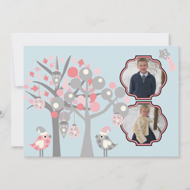 Add Photos Custom Winter Birds Holiday Card (Front)