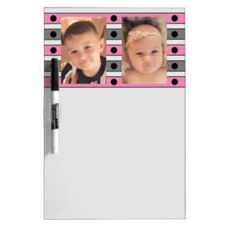 Add photos dots stripes pink and grey dry erase board