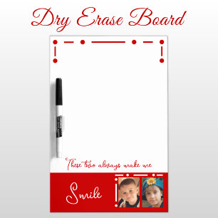Add photos make me smile white and red dry erase board