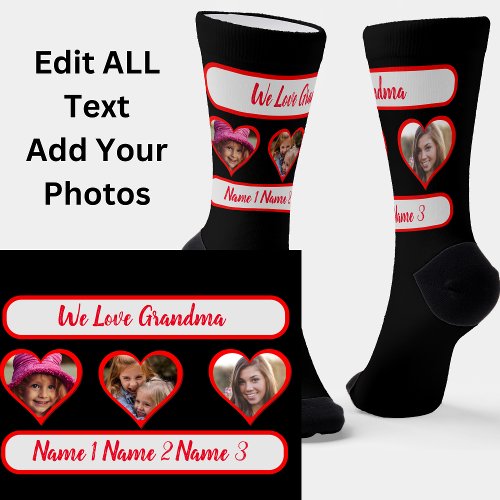 Add Photos Names Grandkids in Hearts for Grandma  Socks
