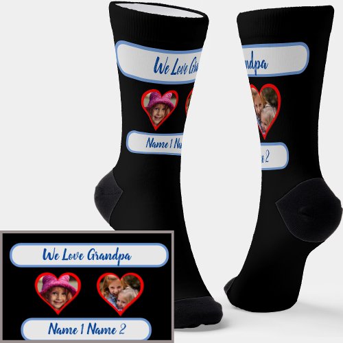 Add Photos Names Grandkids in Hearts for Grandpa  Socks